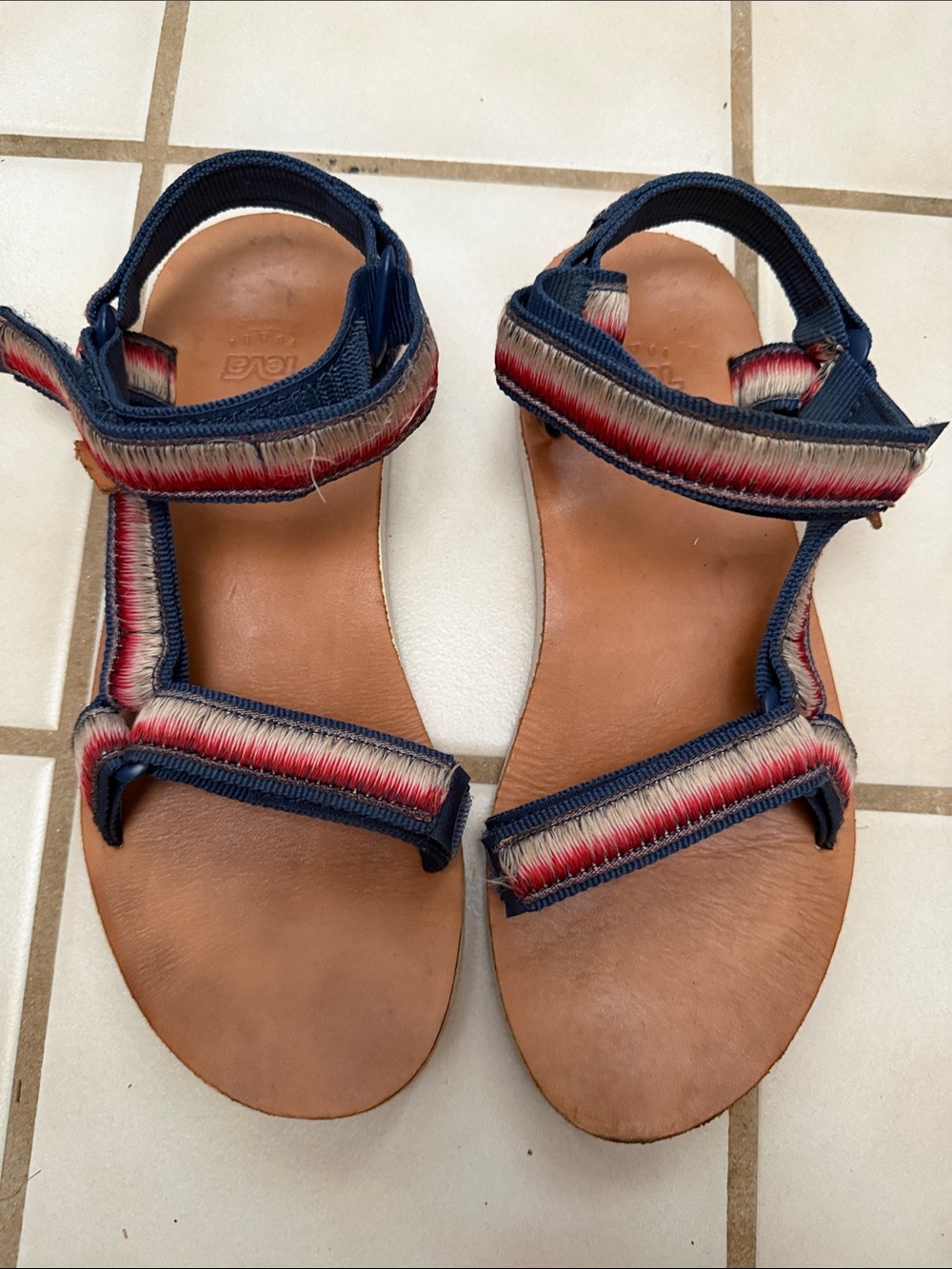 Teva Women's Navy Red White Strap Leather Sandals